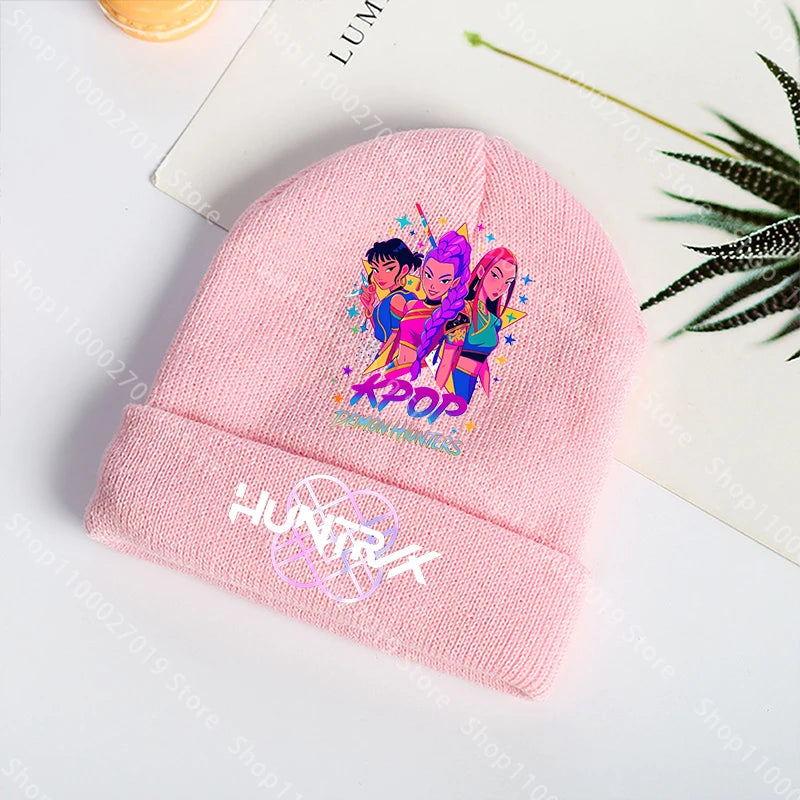 K Pop Demon Hunters Girls Boys Knitted Hats Cartoon Children Headgear Cotton Winter Cute Woolen Cap Anime Kids Birthday Gifts