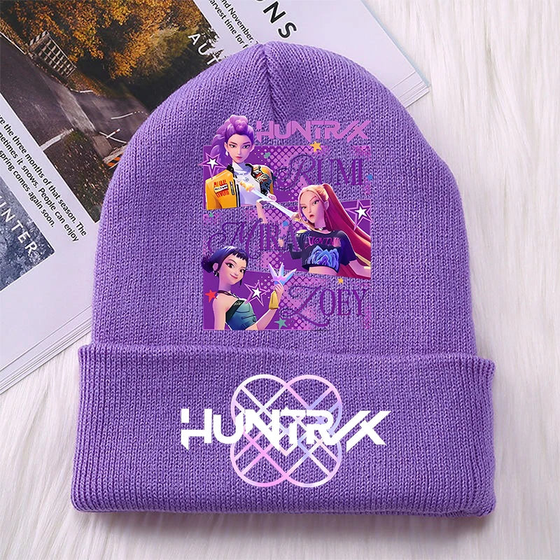 K Pop Demon Hunters Girls Boys Knitted Hats Cartoon Children Headgear Cotton Winter Cute Woolen Cap Anime Kids Birthday Gifts