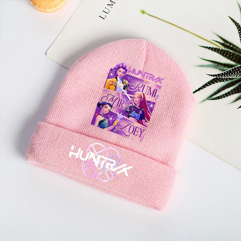 K Pop Demon Hunters Girls Boys Knitted Hats Cartoon Children Headgear Cotton Winter Cute Woolen Cap Anime Kids Birthday Gifts
