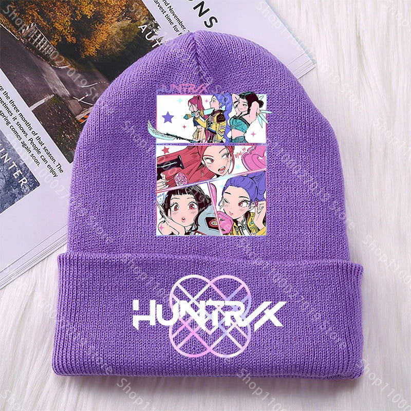 K Pop Demon Hunters Girls Boys Knitted Hats Cartoon Children Headgear Cotton Winter Cute Woolen Cap Anime Kids Birthday Gifts