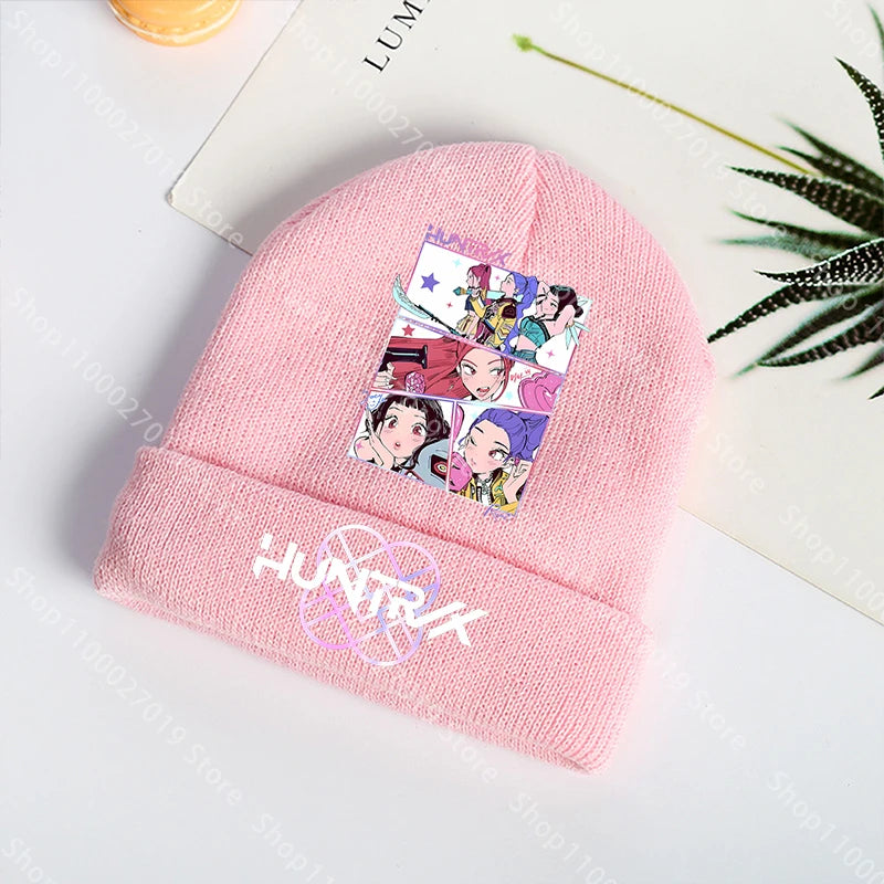 K Pop Demon Hunters Girls Boys Knitted Hats Cartoon Children Headgear Cotton Winter Cute Woolen Cap Anime Kids Birthday Gifts