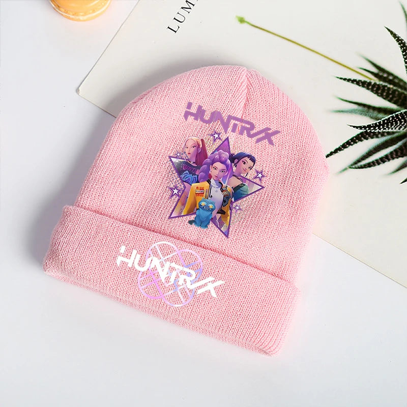 K Pop Demon Hunters Girls Boys Knitted Hats Cartoon Children Headgear Cotton Winter Cute Woolen Cap Anime Kids Birthday Gifts