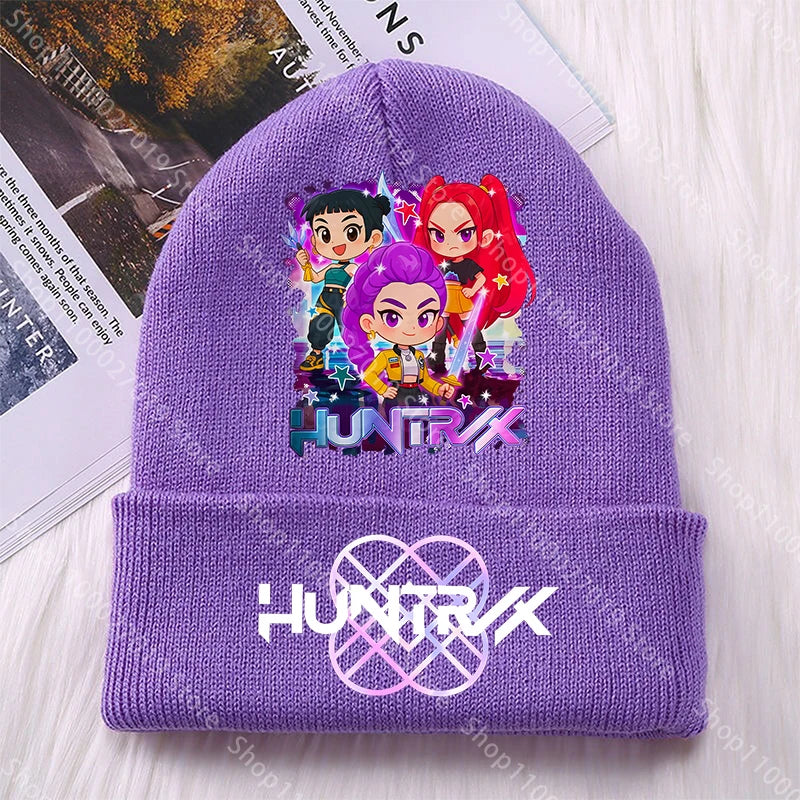 K Pop Demon Hunters Girls Boys Knitted Hats Cartoon Children Headgear Cotton Winter Cute Woolen Cap Anime Kids Birthday Gifts
