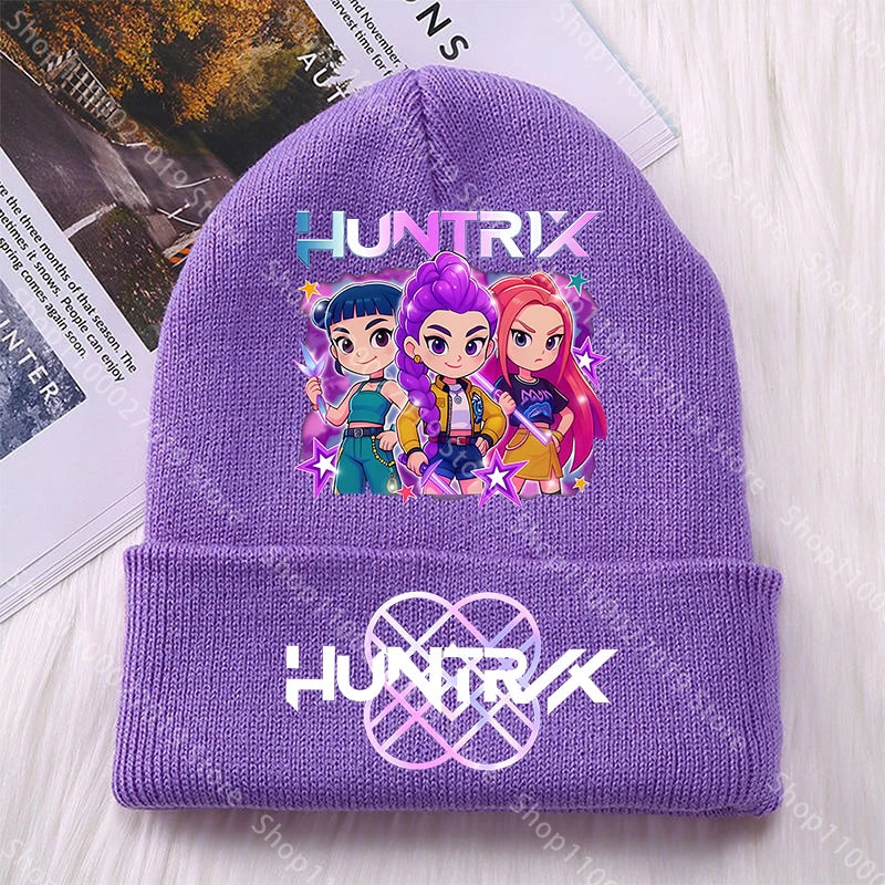 K Pop Demon Hunters Girls Boys Knitted Hats Cartoon Children Headgear Cotton Winter Cute Woolen Cap Anime Kids Birthday Gifts