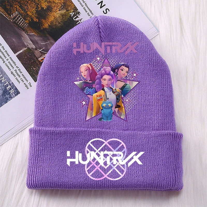 K Pop Demon Hunters Girls Boys Knitted Hats Cartoon Children Headgear Cotton Winter Cute Woolen Cap Anime Kids Birthday Gifts