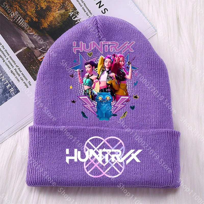 K Pop Demon Hunters Girls Boys Knitted Hats Cartoon Children Headgear Cotton Winter Cute Woolen Cap Anime Kids Birthday Gifts