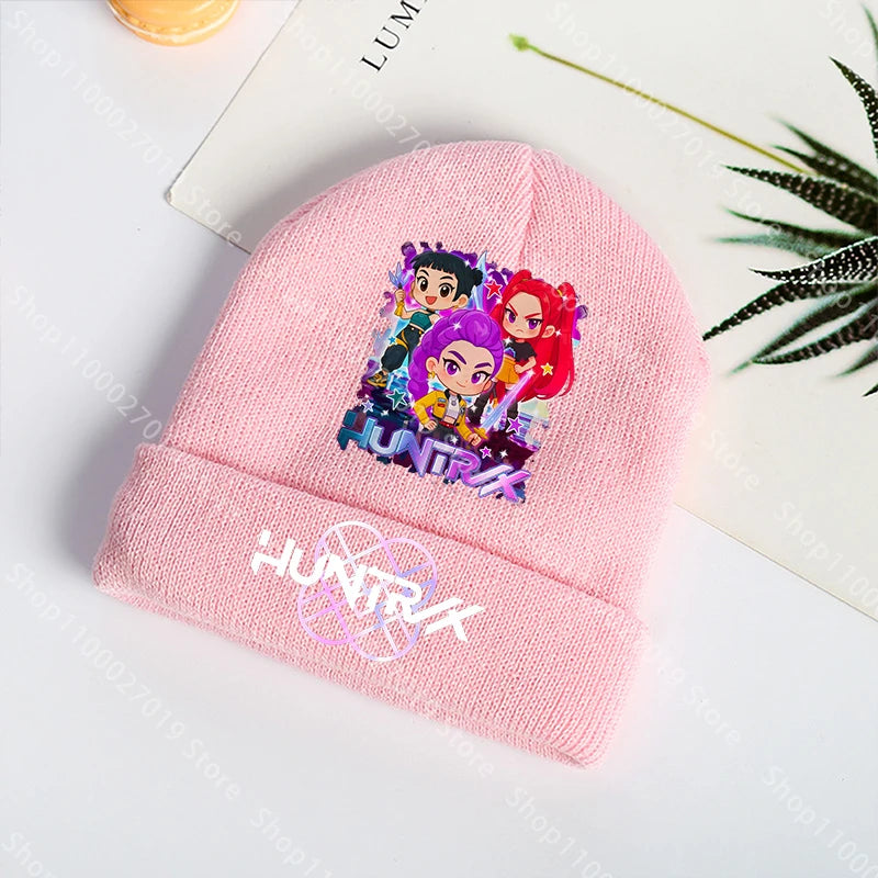 K Pop Demon Hunters Girls Boys Knitted Hats Cartoon Children Headgear Cotton Winter Cute Woolen Cap Anime Kids Birthday Gifts