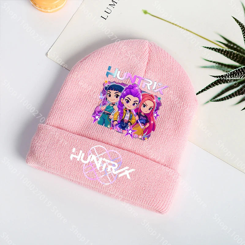 K Pop Demon Hunters Girls Boys Knitted Hats Cartoon Children Headgear Cotton Winter Cute Woolen Cap Anime Kids Birthday Gifts