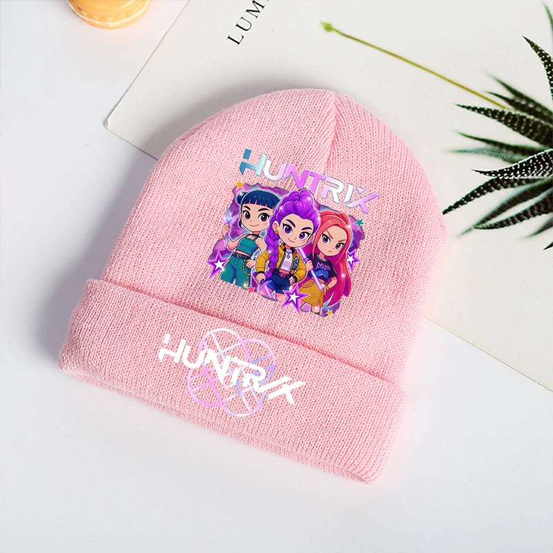 K Pop Demon Hunters Girls Boys Knitted Hats Cartoon Children Headgear Cotton Winter Cute Woolen Cap Anime Kids Birthday Gifts