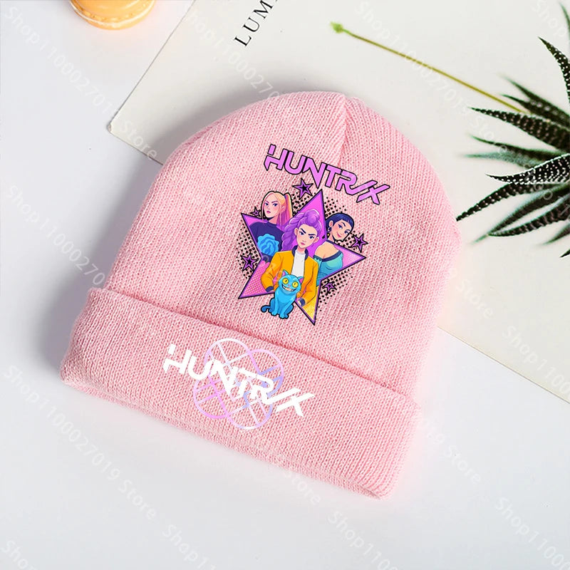 K Pop Demon Hunters Girls Boys Knitted Hats Cartoon Children Headgear Cotton Winter Cute Woolen Cap Anime Kids Birthday Gifts