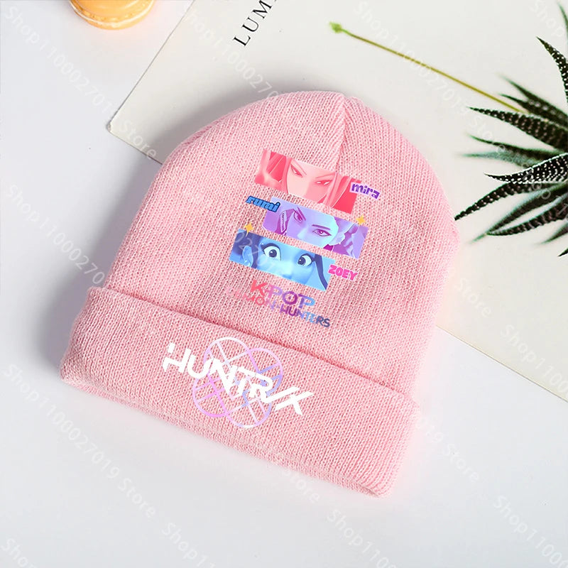 K Pop Demon Hunters Girls Boys Knitted Hats Cartoon Children Headgear Cotton Winter Cute Woolen Cap Anime Kids Birthday Gifts