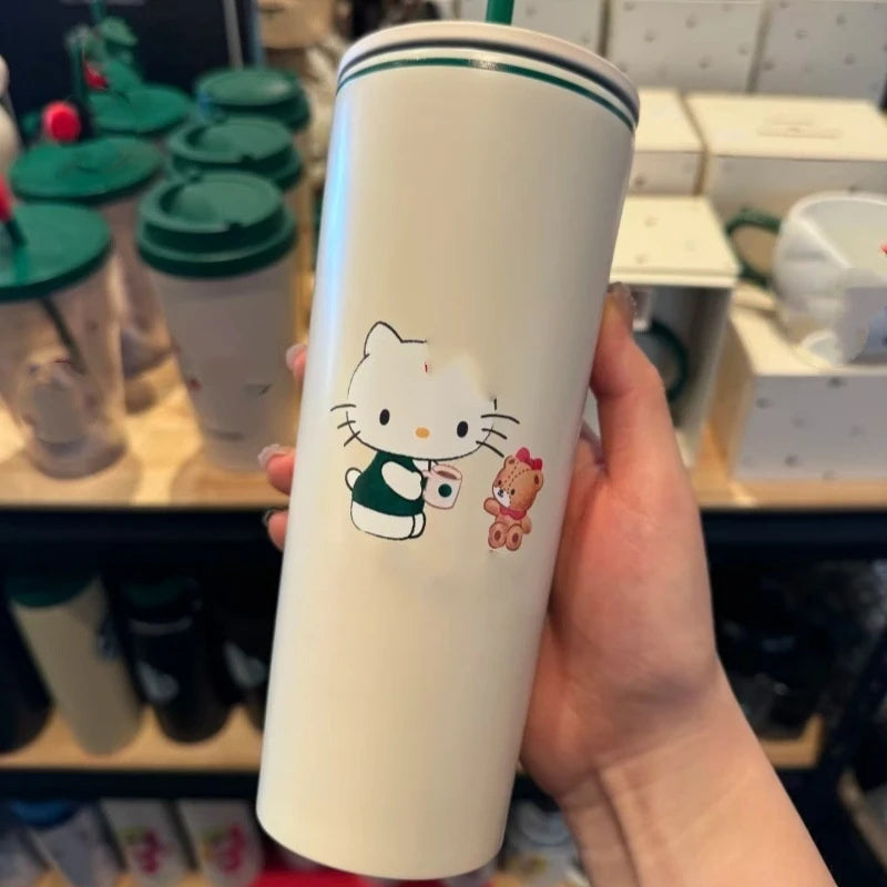 New Cute Cartoon Cat Insulated Cup With Simple And High Beauty Stainless Steel Straw Cup Portable Travel And Camping Goods
