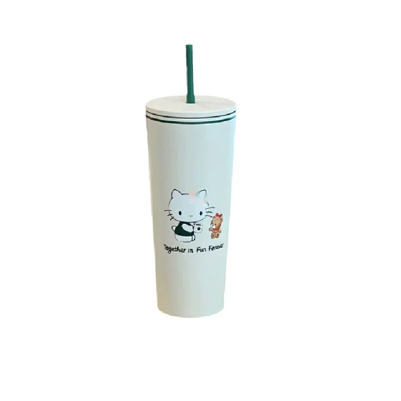 New Cute Cartoon Cat Insulated Cup With Simple And High Beauty Stainless Steel Straw Cup Portable Travel And Camping Goods