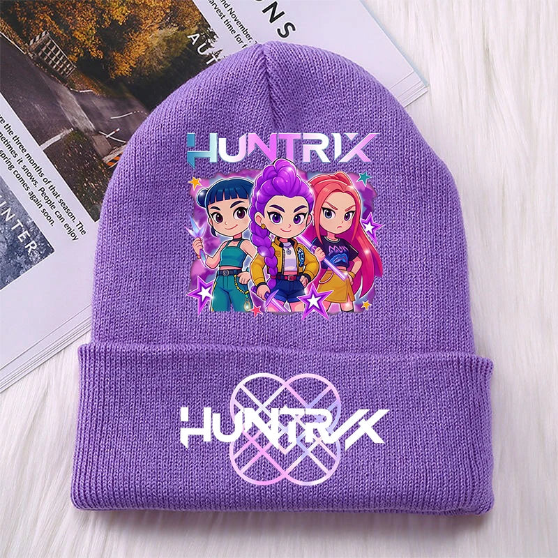 K Pop Demon Hunters Girls Boys Knitted Hats Cartoon Children Headgear Cotton Winter Cute Woolen Cap Anime Kids Birthday Gifts