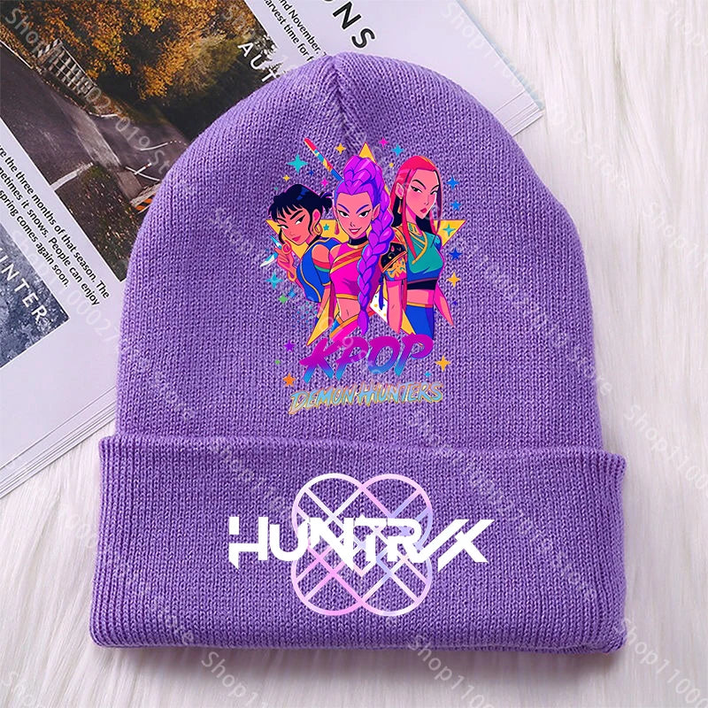 K Pop Demon Hunters Girls Boys Knitted Hats Cartoon Children Headgear Cotton Winter Cute Woolen Cap Anime Kids Birthday Gifts