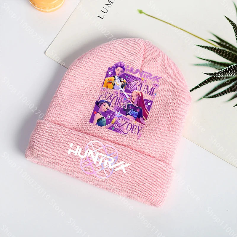 K Pop Demon Hunters Girls Boys Knitted Hats Cartoon Children Headgear Cotton Winter Cute Woolen Cap Anime Kids Birthday Gifts