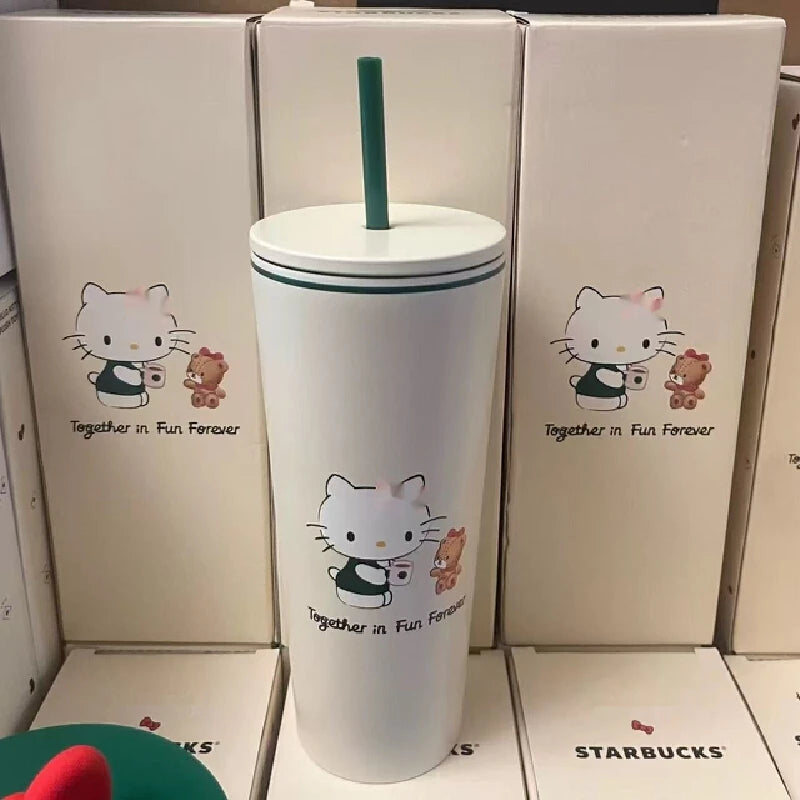 New Cute Cartoon Cat Insulated Cup With Simple And High Beauty Stainless Steel Straw Cup Portable Travel And Camping Goods