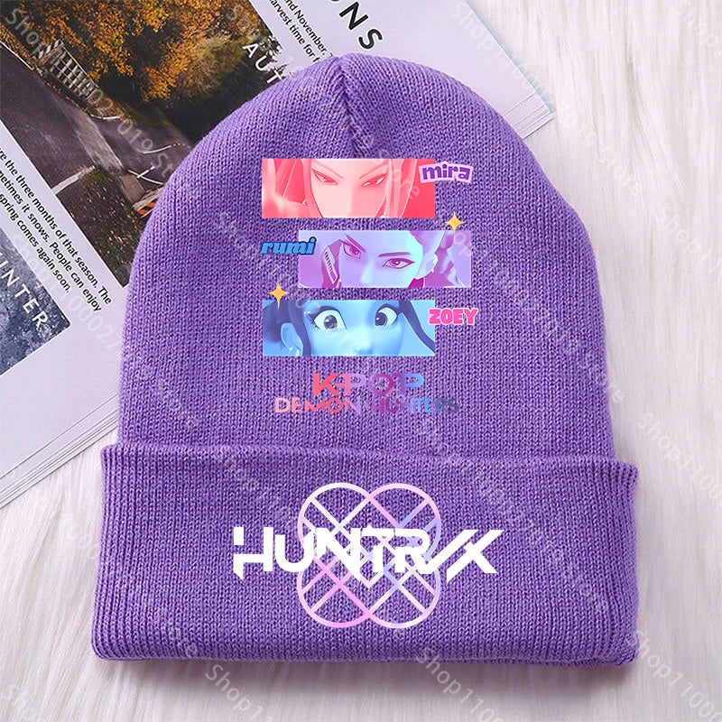 K Pop Demon Hunters Girls Boys Knitted Hats Cartoon Children Headgear Cotton Winter Cute Woolen Cap Anime Kids Birthday Gifts