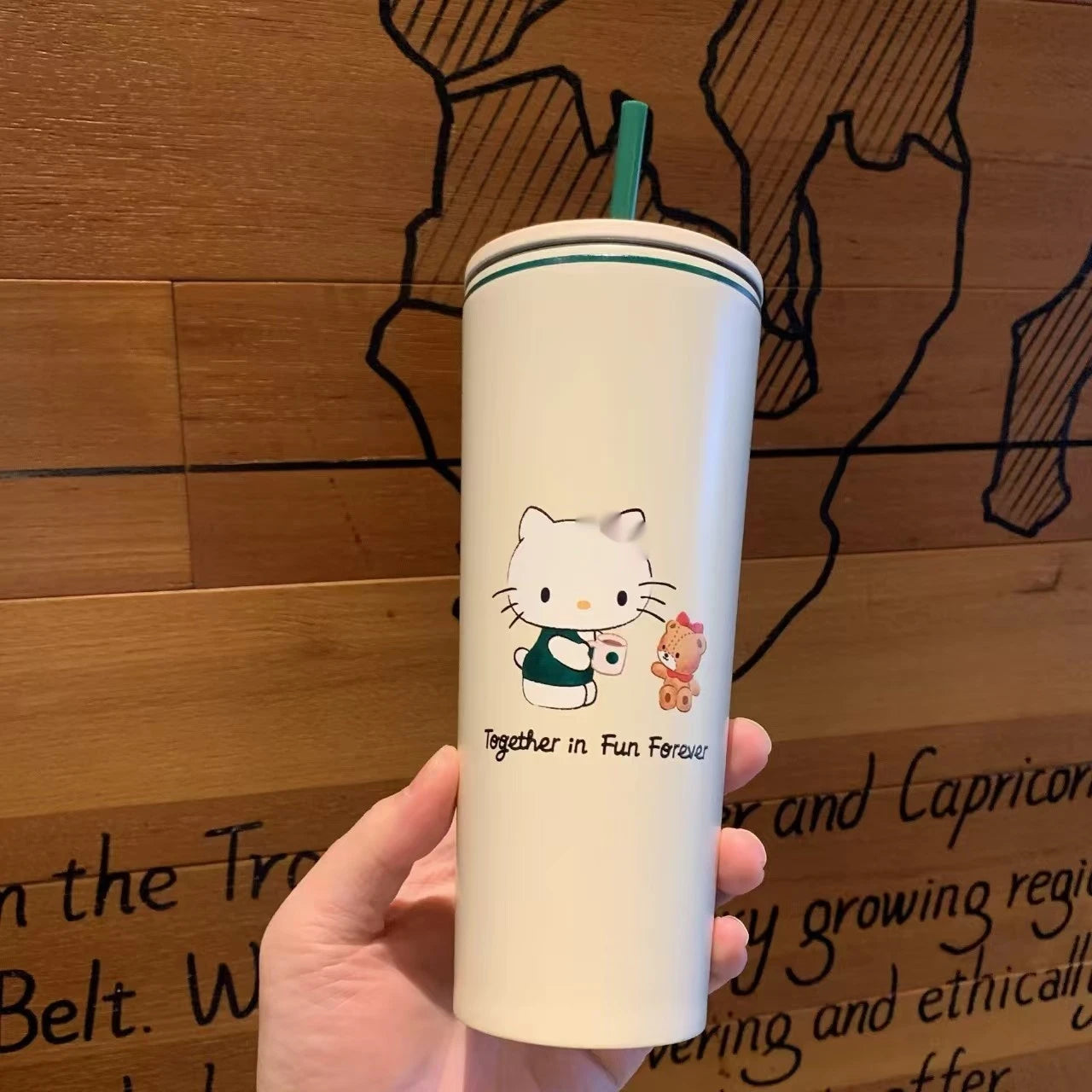 New Cute Cartoon Cat Insulated Cup With Simple And High Beauty Stainless Steel Straw Cup Portable Travel And Camping Goods