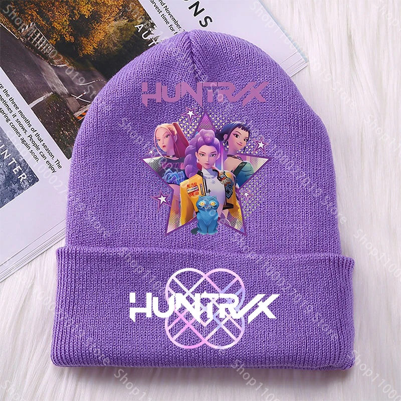 K Pop Demon Hunters Girls Boys Knitted Hats Cartoon Children Headgear Cotton Winter Cute Woolen Cap Anime Kids Birthday Gifts