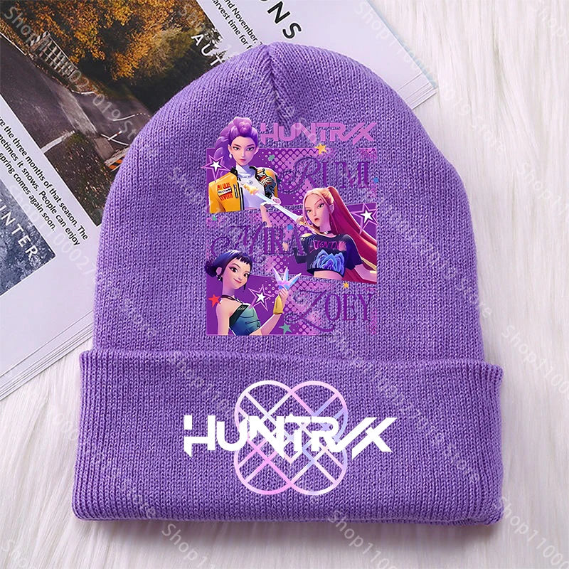 K Pop Demon Hunters Girls Boys Knitted Hats Cartoon Children Headgear Cotton Winter Cute Woolen Cap Anime Kids Birthday Gifts