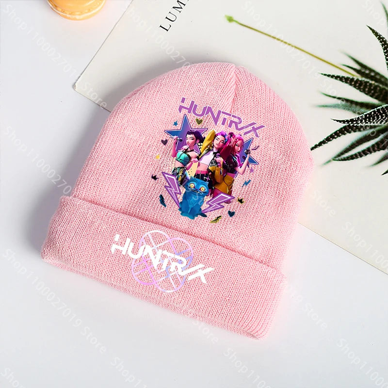 K Pop Demon Hunters Girls Boys Knitted Hats Cartoon Children Headgear Cotton Winter Cute Woolen Cap Anime Kids Birthday Gifts