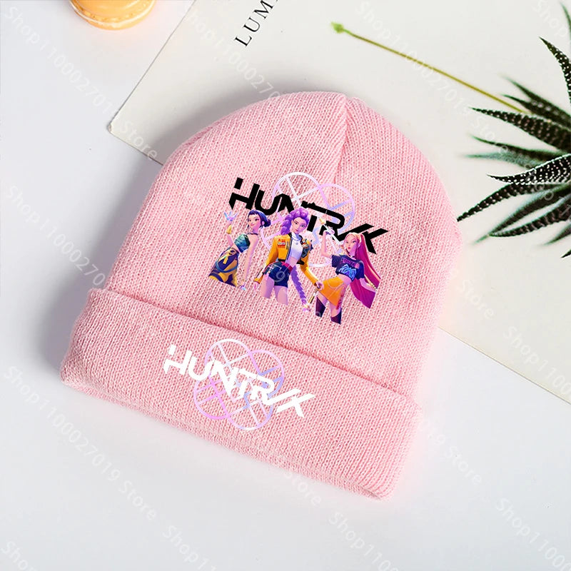 K Pop Demon Hunters Girls Boys Knitted Hats Cartoon Children Headgear Cotton Winter Cute Woolen Cap Anime Kids Birthday Gifts